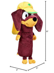 Close-up of Snickers plush showing embroidered details and durable materials.