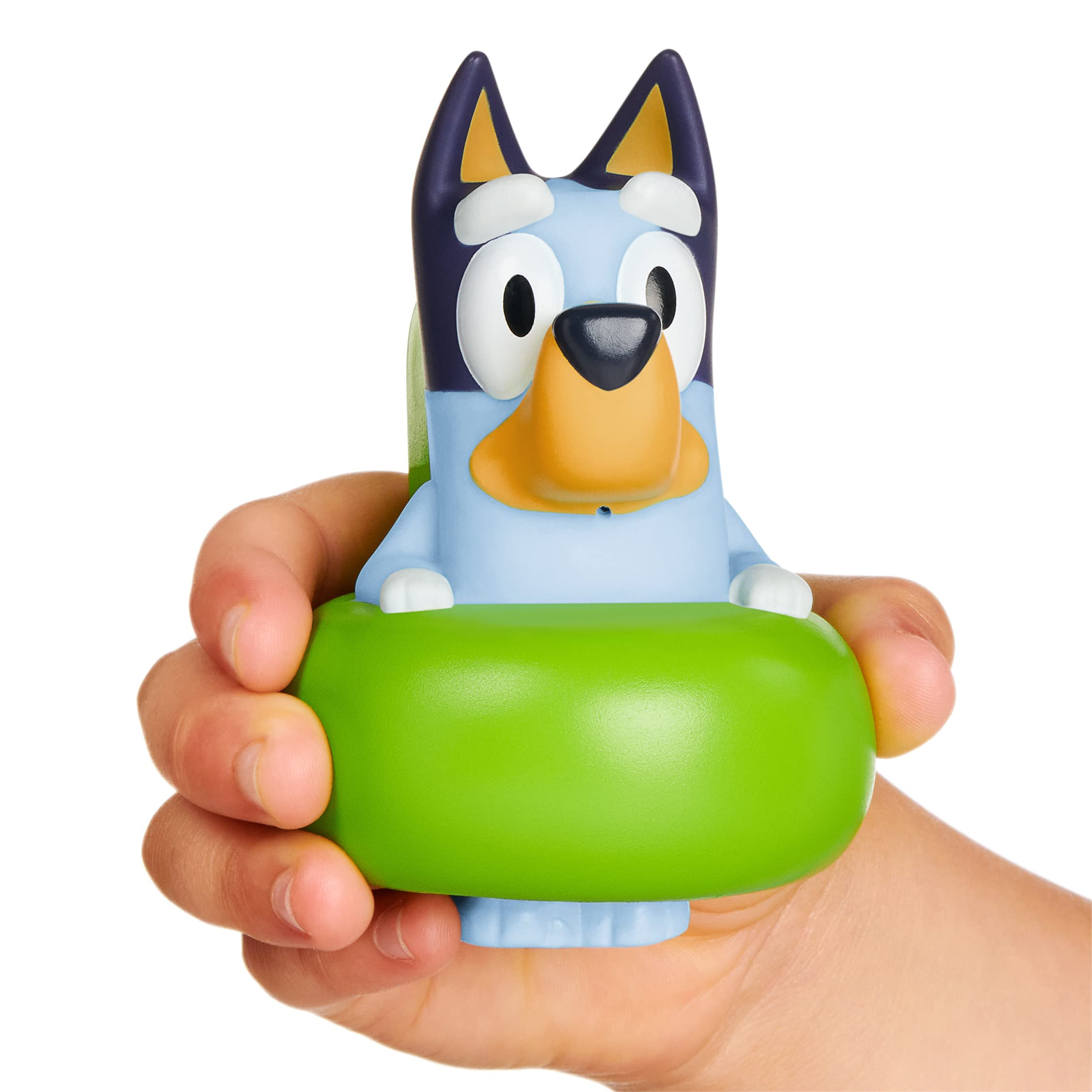 Bluey squeezable bath toy filled with water and squirt action