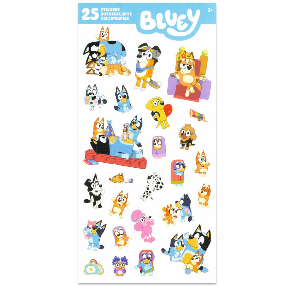 Bluey-sticker-sheets with popular characters for birthday celebrations and goodie bags.