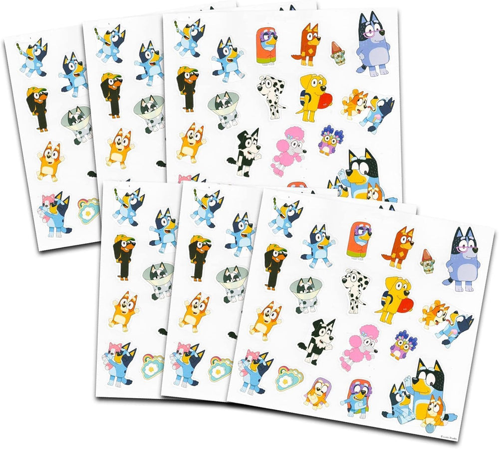 Bluey Stickerland pad with six pages of characters for creative crafts.