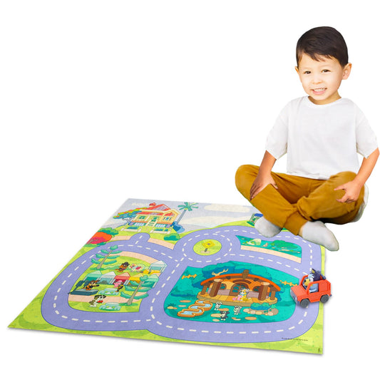 Bluey stickers on the mat provide decorative ideas and quick play prompts.