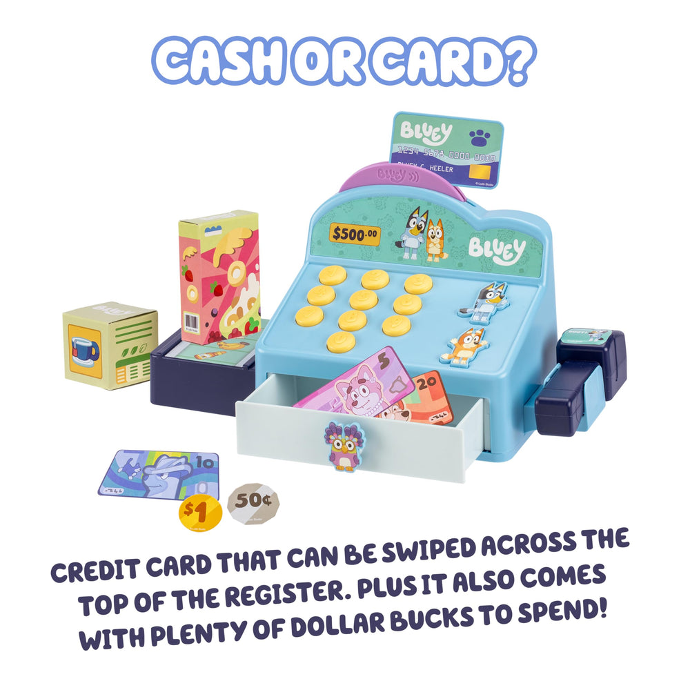 Bluey toy credit card for realistic pretend payments.