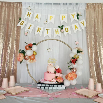 Blukey swallowtail white banner adds elegant decor to birthdays.