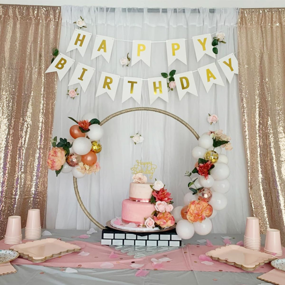 Blukey swallowtail white banner adds elegant decor to birthdays.
