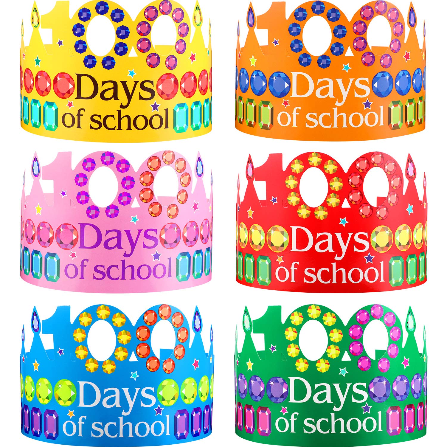 Blulu 100 Days crowns front view with rhinestones for classroom celebrations.