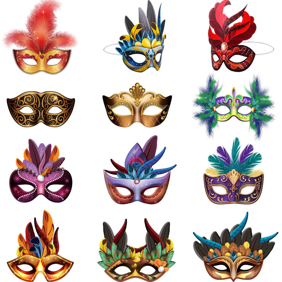 Blulu 24-piece Mardi Gras masks set for festive photo props and party styling.