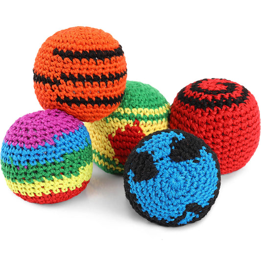 Blulu five knitted kickballs in assorted colors, great for kids' casual play.