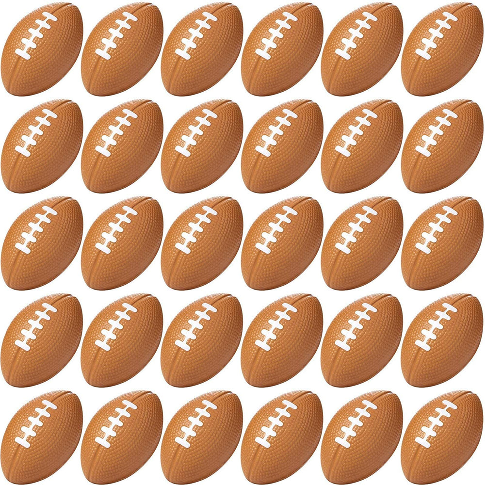 Blulu 50-pack mini foam footballs in brown, compact party favors.