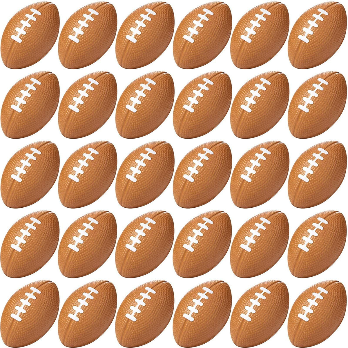 Blulu 50-pack mini foam footballs in brown, compact party favors.