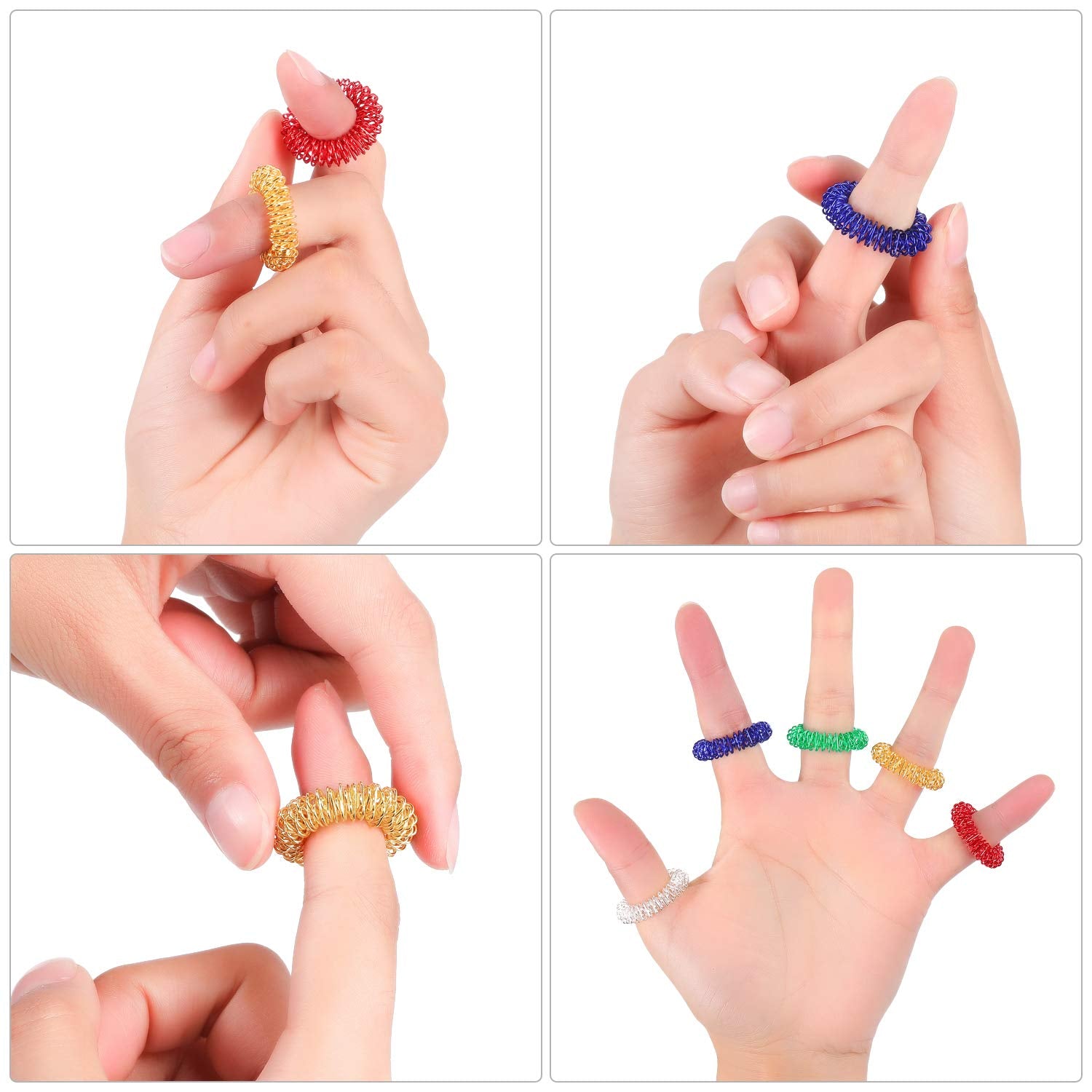 Blulu acupressure fidget ring in green promotes calm during scrolling or gaming.