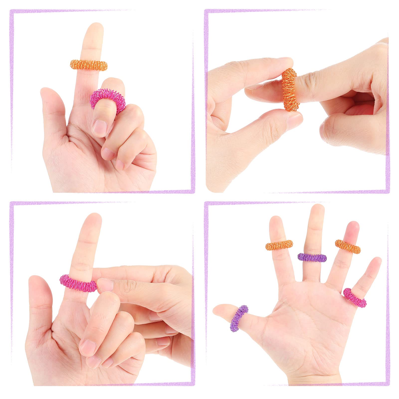 Blulu finger massager rings shown in pink, orange, purple.