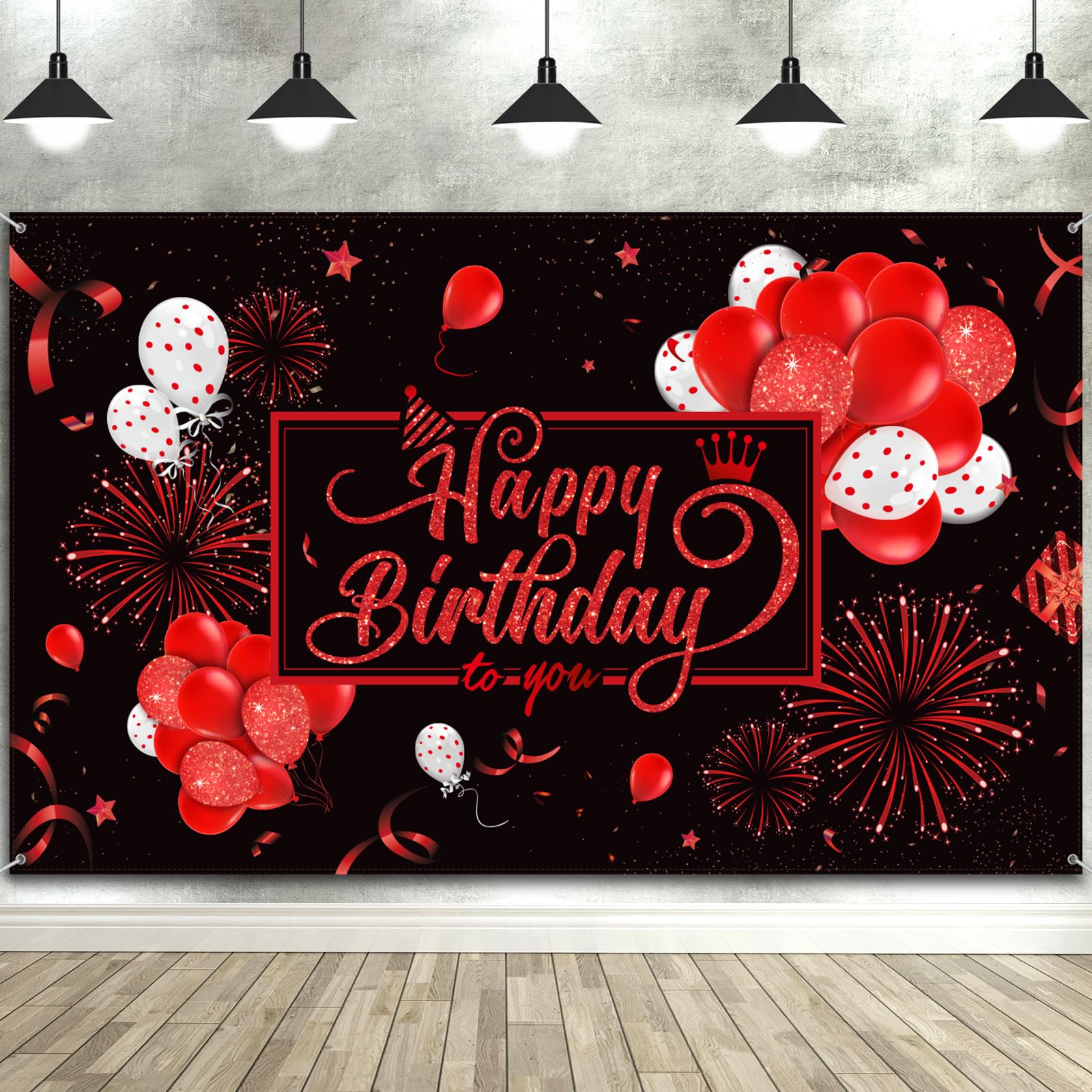 Blulu 185x110 cm backdrop banner in black red with glitter balloons enhances party photos