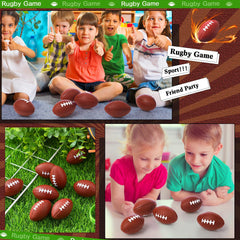 Blulu dark brown foam footballs arranged as sports themed party backdrop.