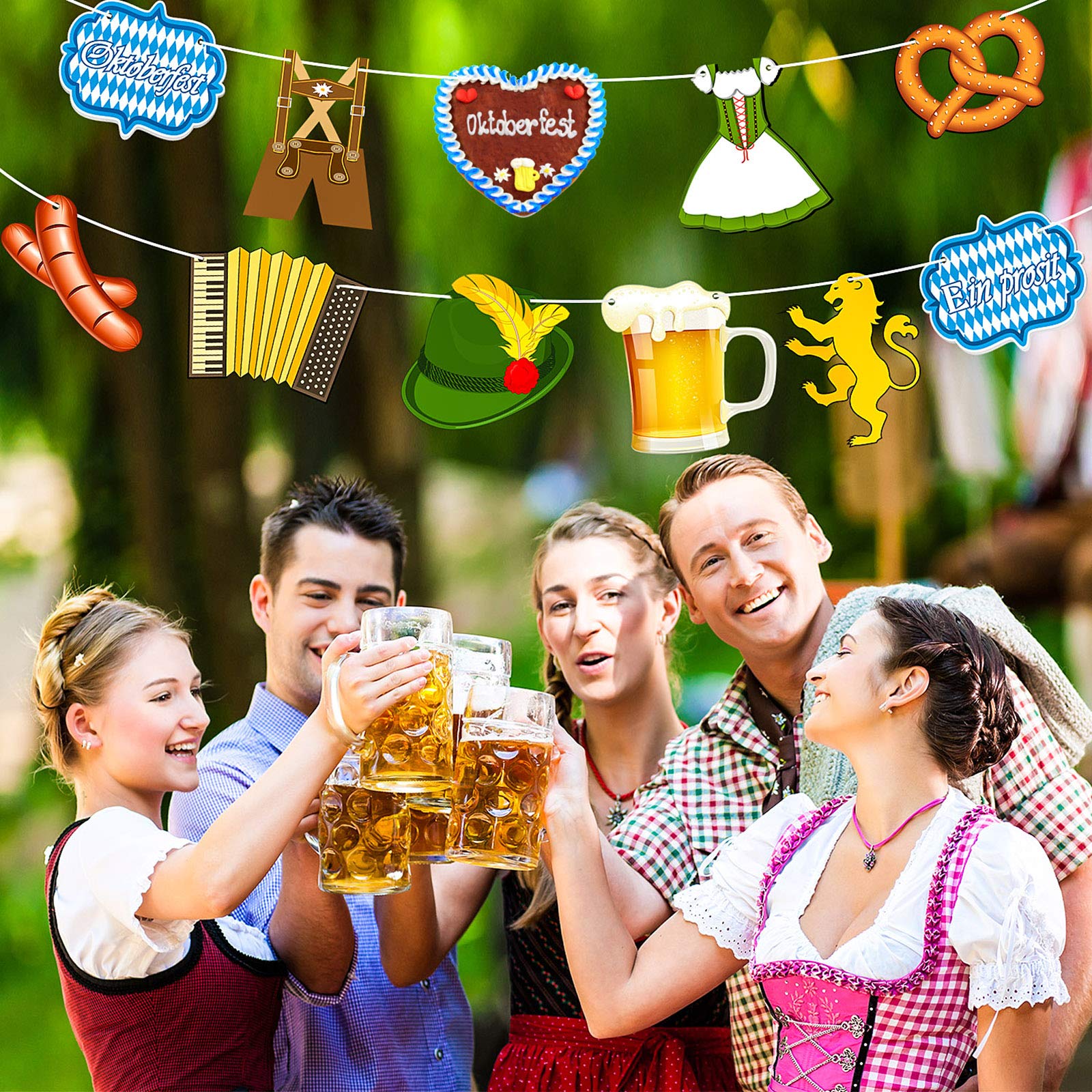 Beer and pretzel icons on Blulu banner convey Oktoberfest vibe for photo-worthy setups.