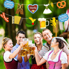 Beer and pretzel icons on Blulu banner convey Oktoberfest vibe for photo-worthy setups.