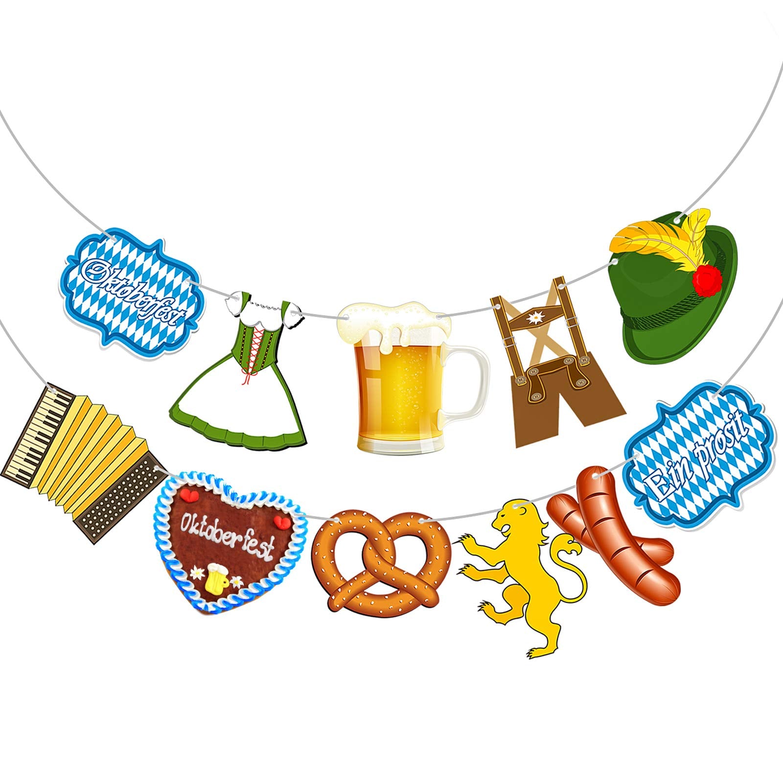 Blulu Oktoberfest banner front view with vibrant multicolor pennants for eye-catching event decor.