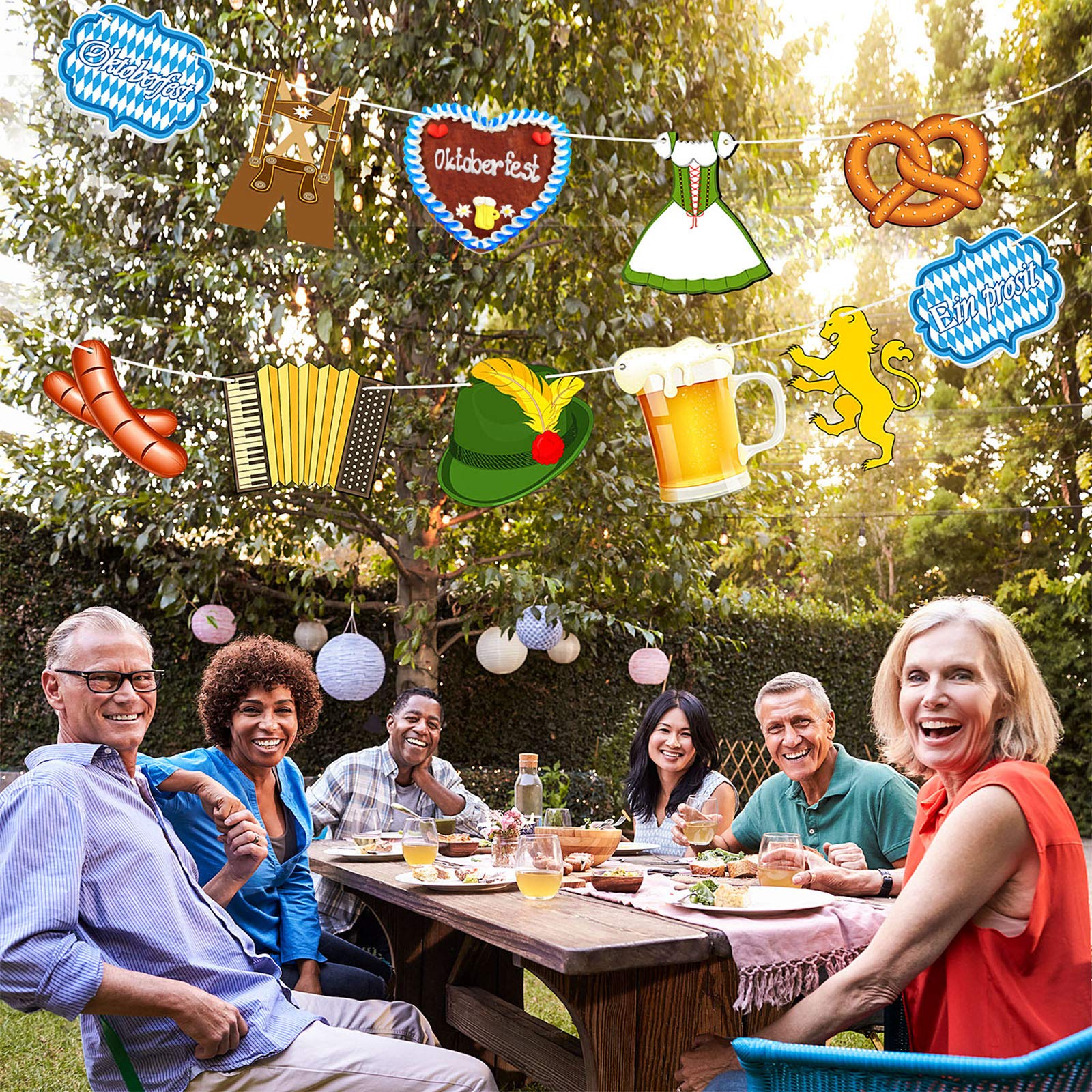 Durable cardstock banner remains vibrant during lively Bavarian-themed gatherings.