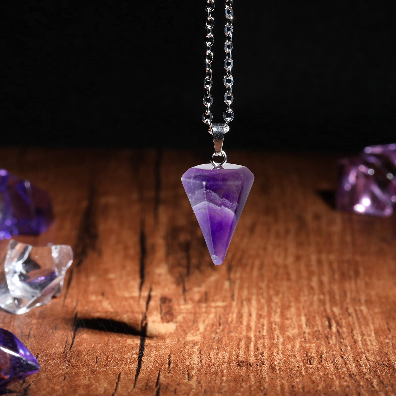 Silver plated chain necklace included with dark purple amethyst pendant