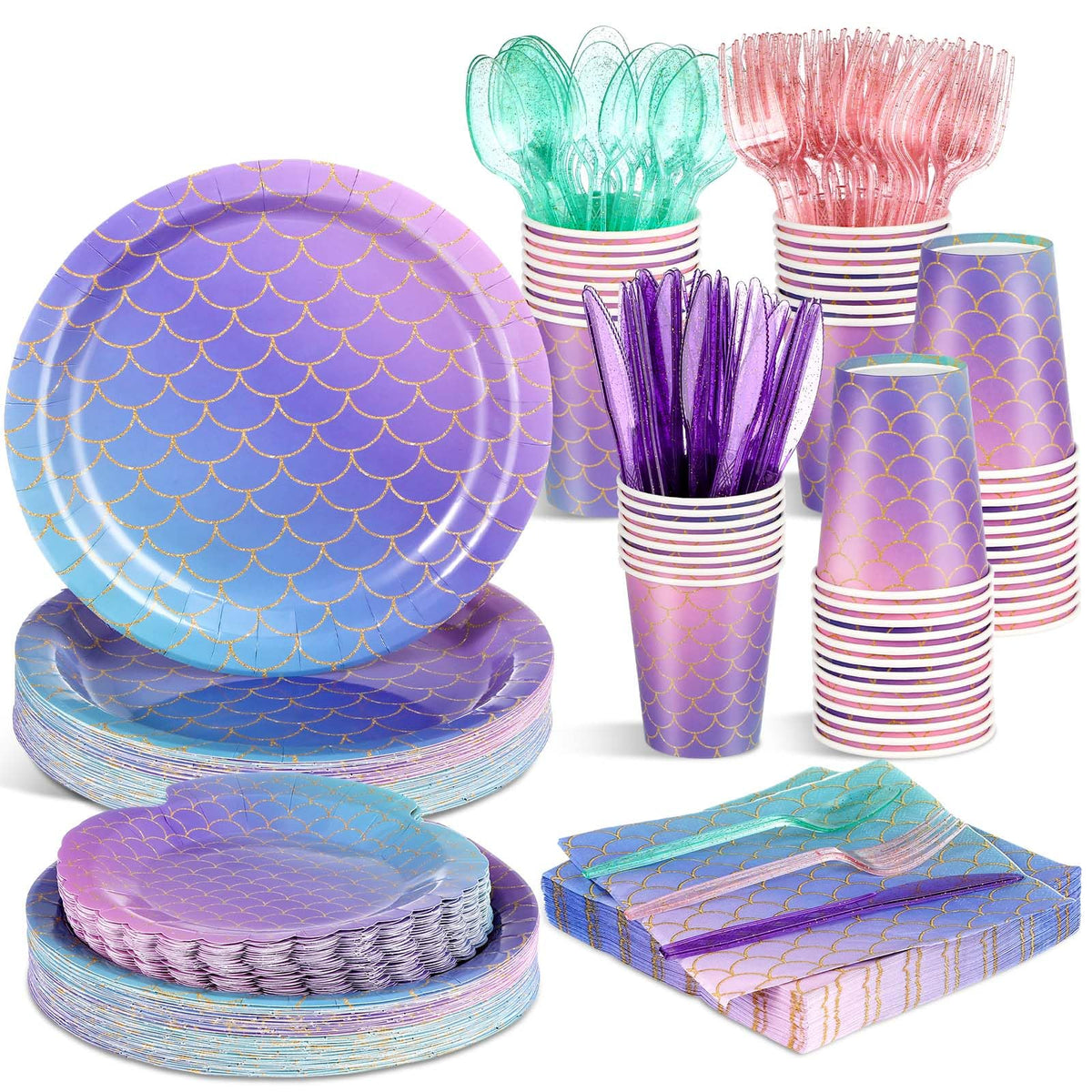 Blushtier mermaid shell 7-inch plates for sturdy serving at parties.
