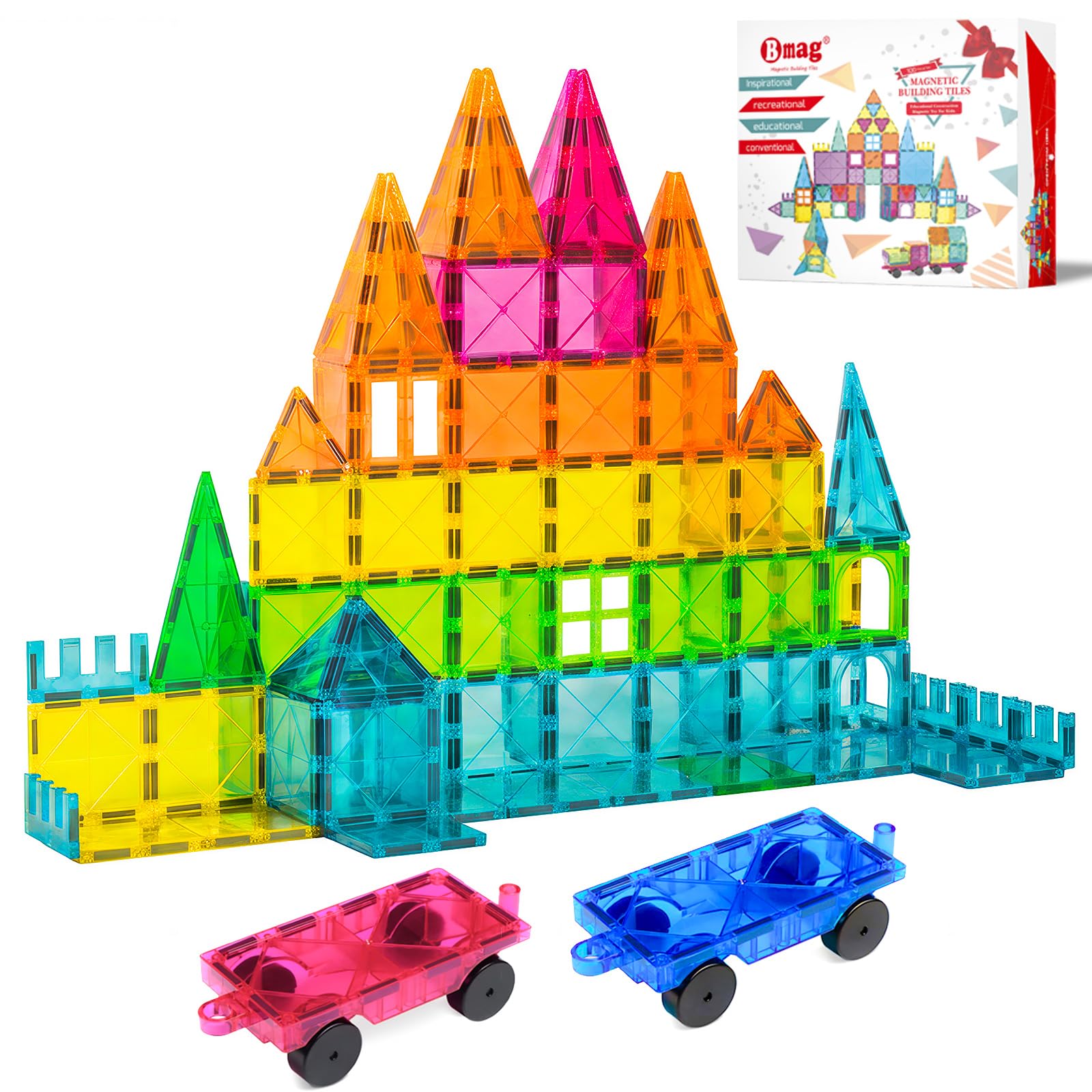 Bmag 100-piece magnetic building blocks for creative STEM play and color exploration