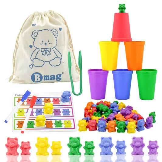 The Bmag Counting Bears rainbow bears help kids learn colors during sorting play.