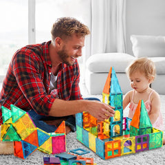 Bmag magnetic tiles triangles enable colorful, imaginative structures.