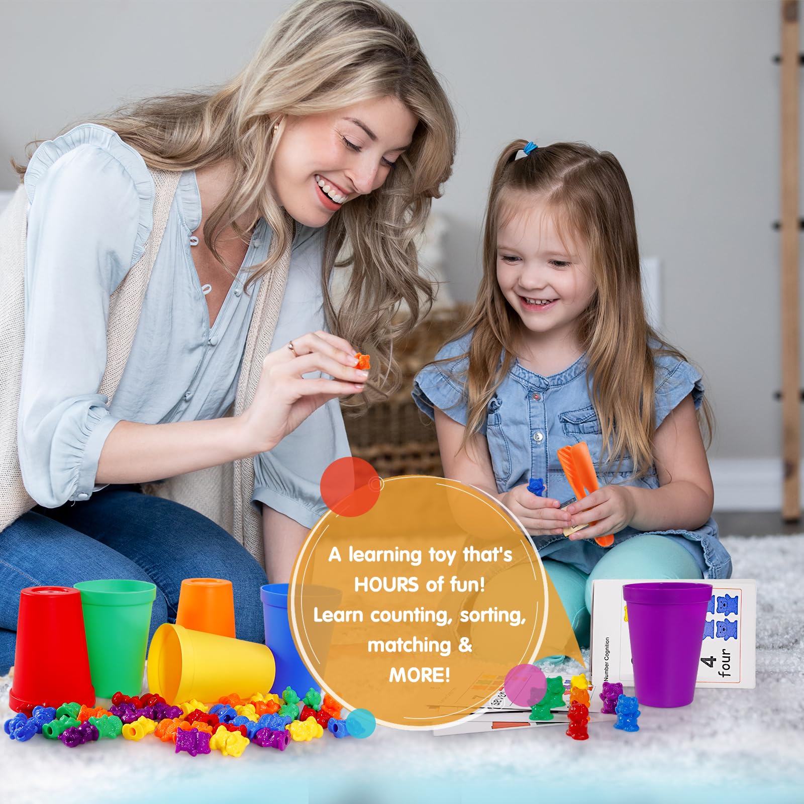 Bmag sorting cups in bright colors encourage sorting skills and fine motor control