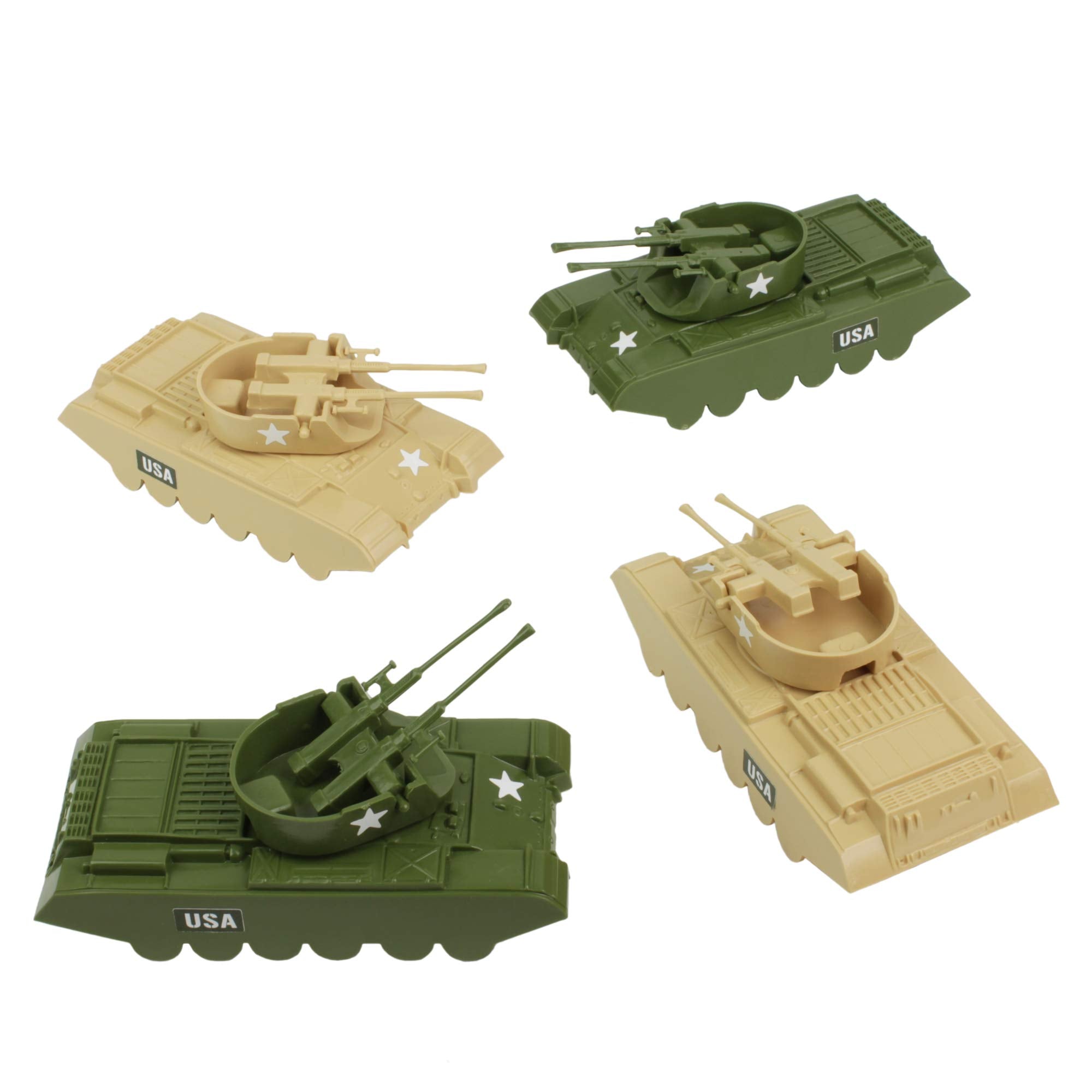 AA tank turret rotates for interactive play with BMC Toys.