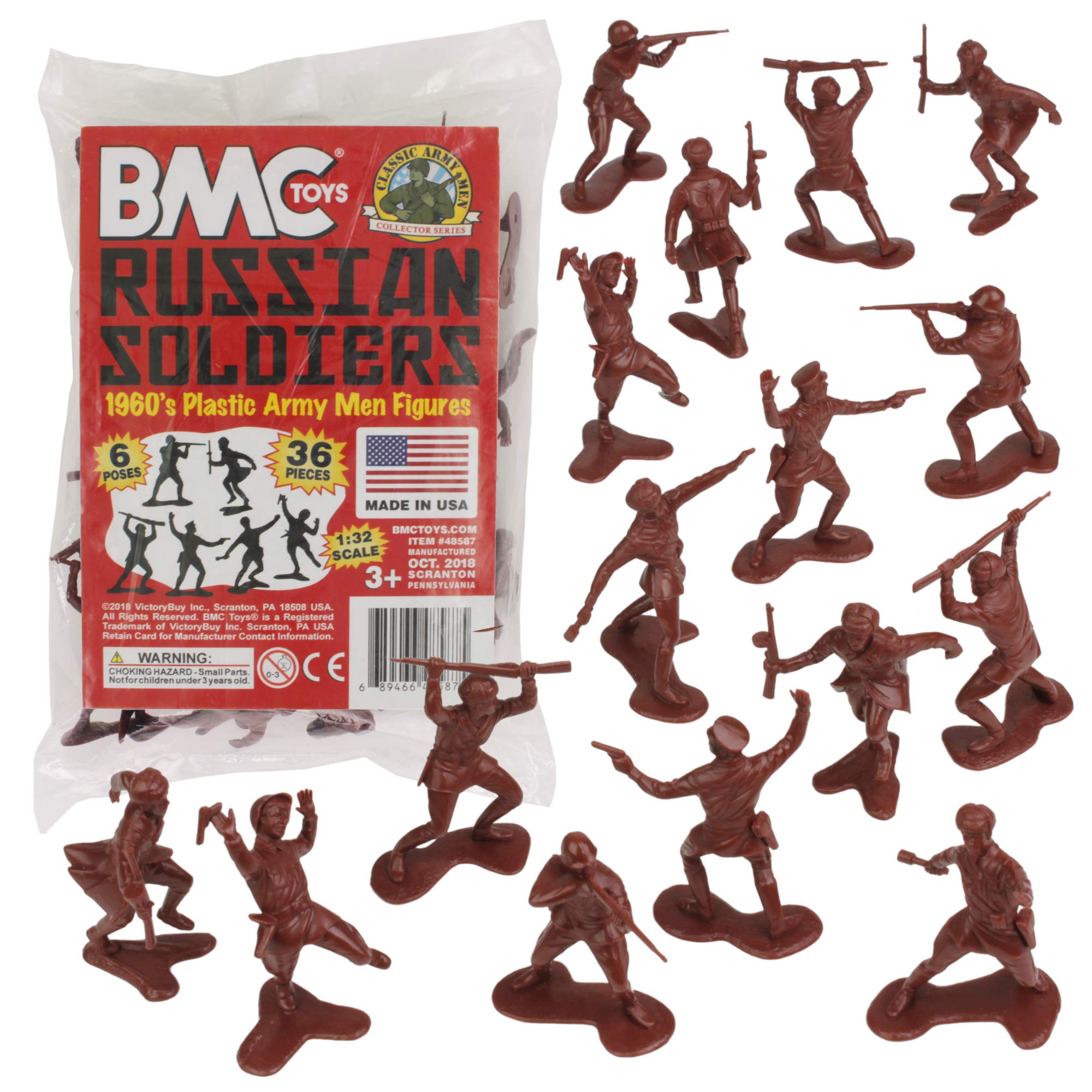 BMC Toys classic Russian soldiers 36pc set in Burgundy Brown for nostalgic battlefield play