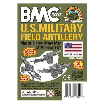BMC Toys OD-green howitzer with rolling wheels ready for action play.