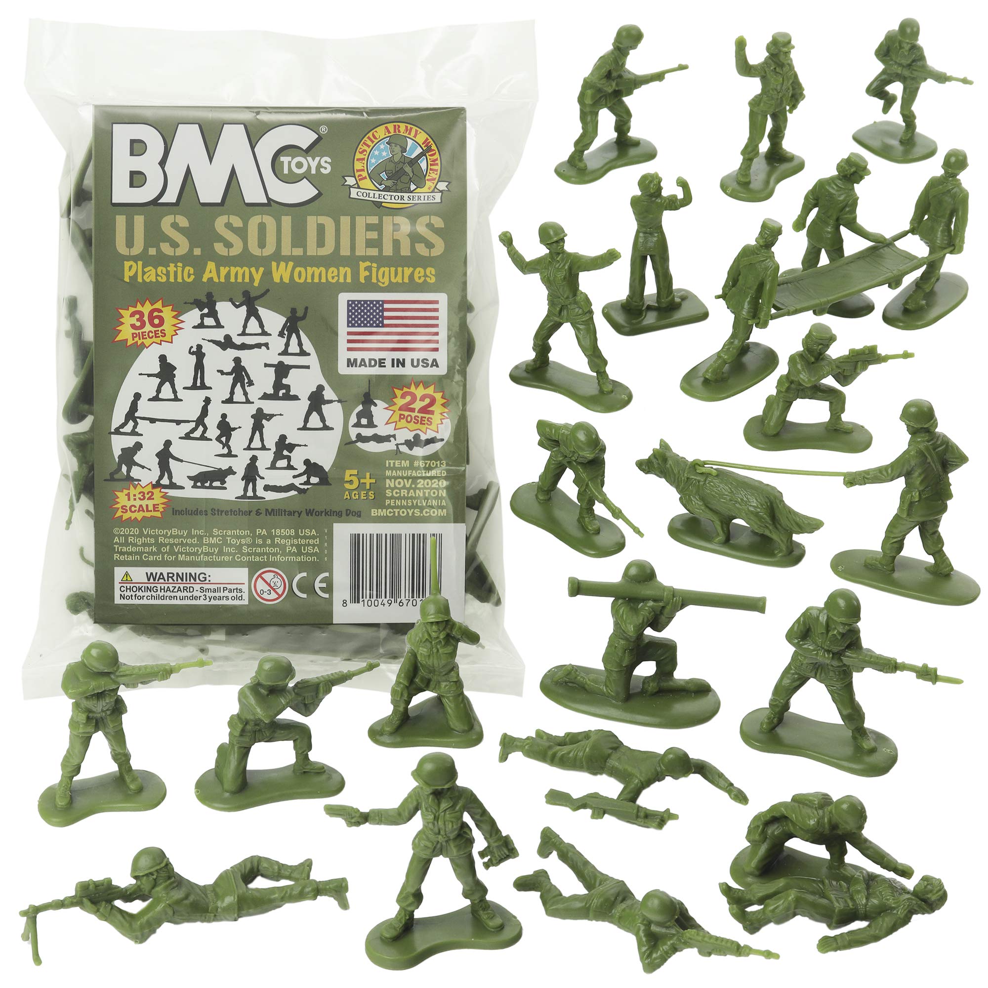 BMC Toys Plastic Army Women 36pc OD Green figures in classic 1:32 scale for display.