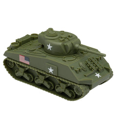 BMC Toys Sherman M4 Tank front view in olive drab, durable play-ready design.