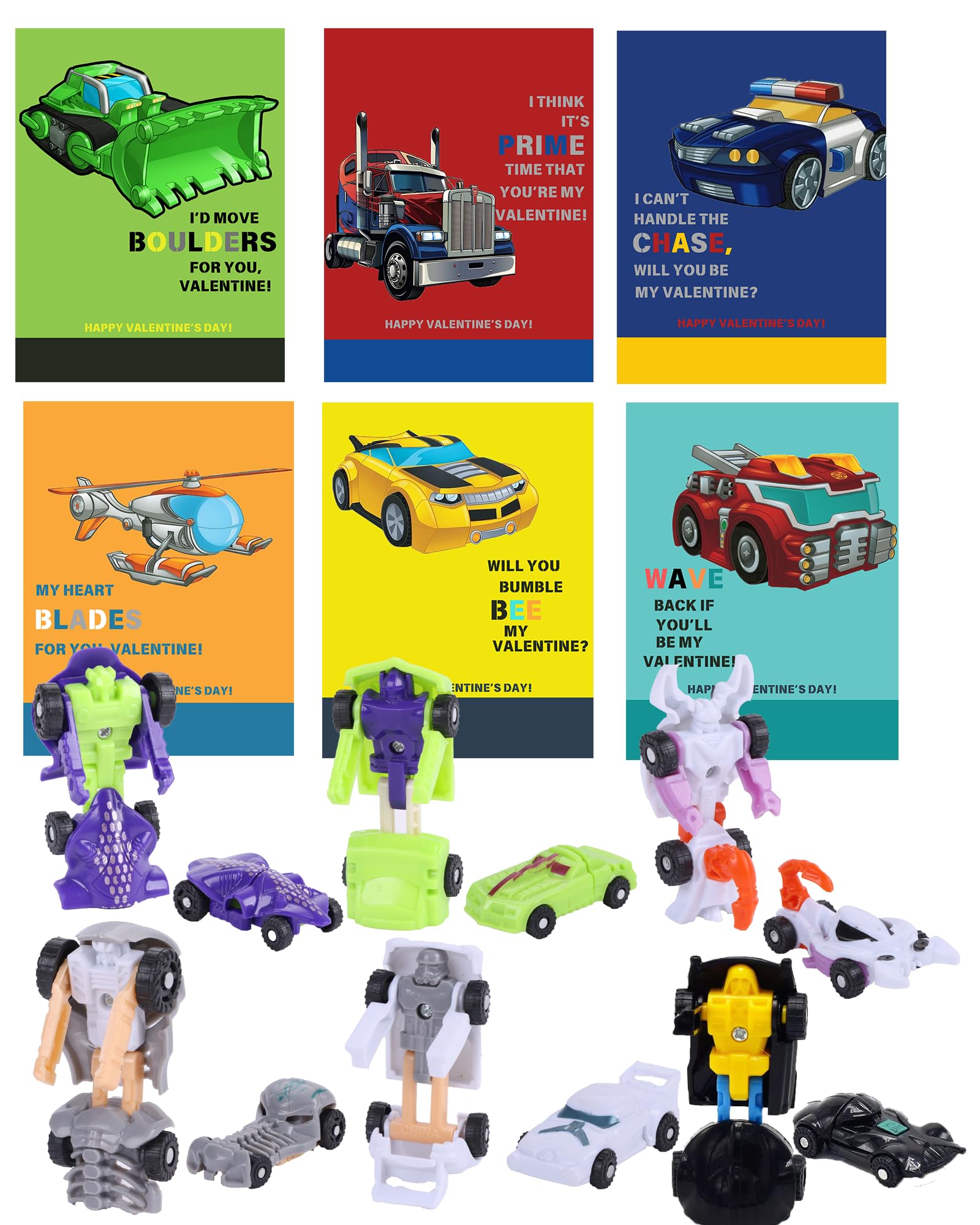 Bmmff valentines transforming car cards set for classroom gift exchanges.