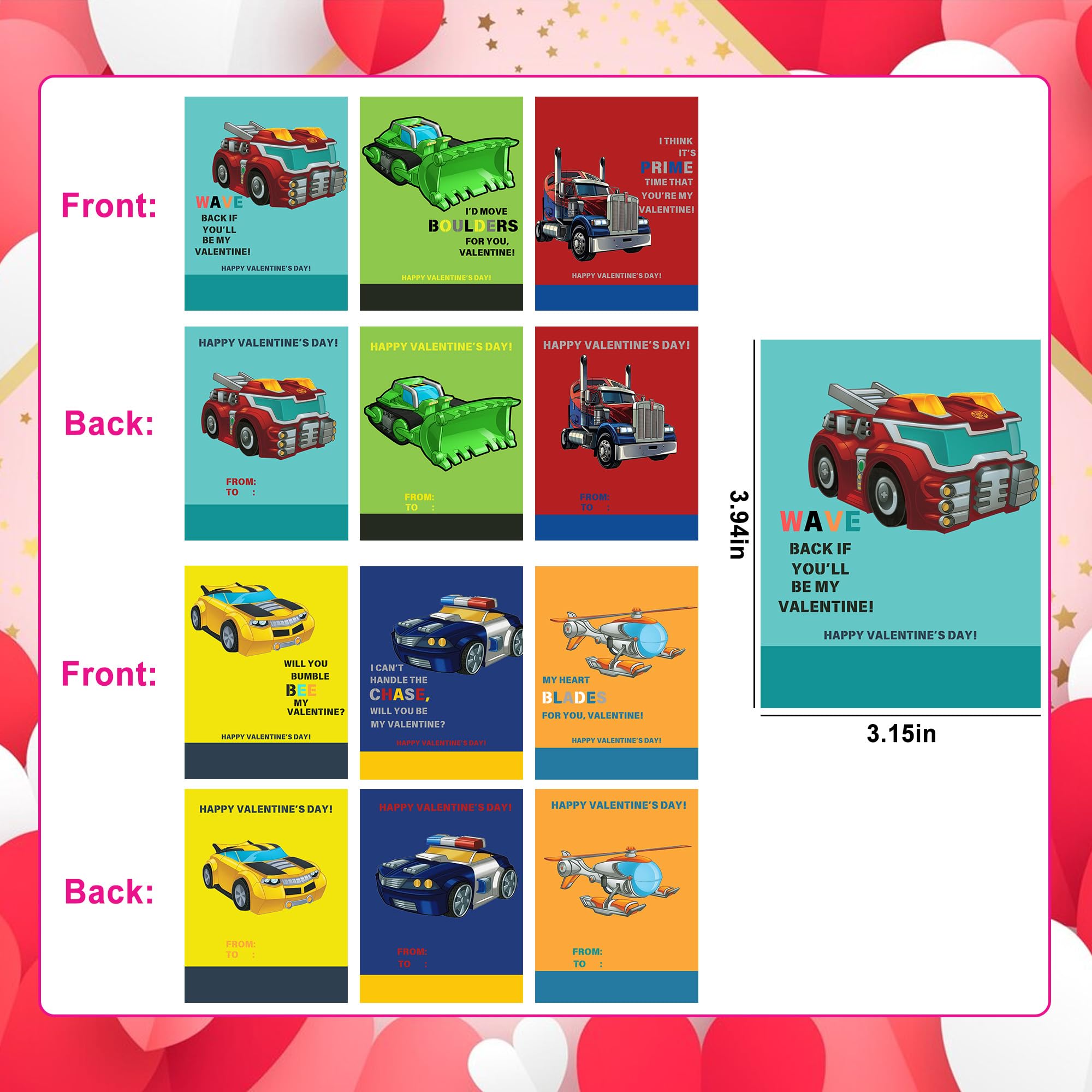Bmmff transforming car card close-up ready for classroom gifting.