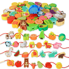 BMTOYS Montessori threading animals beads aid hand-eye coordination during play.