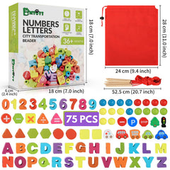BMTOYS Montessori wooden toy supports early learning through threading colors and shapes