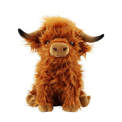 BMZRJM Highland Cow plush 11in brown, perfect cuddle companion for kids.