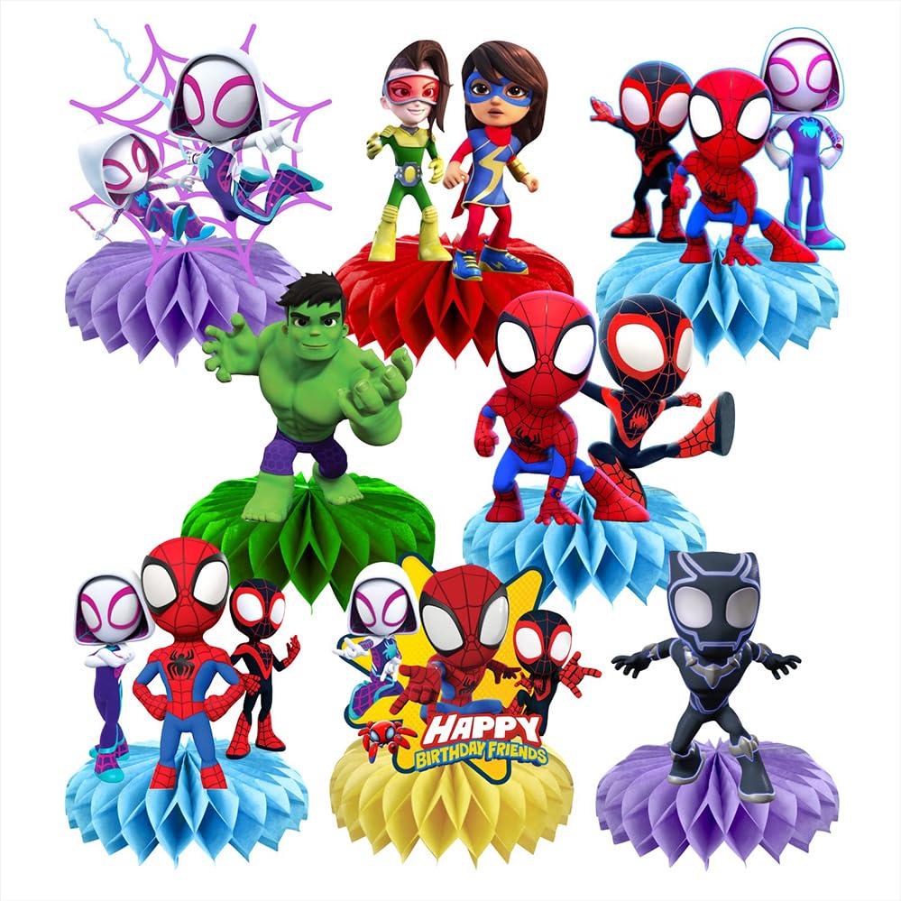 BNFUO Spider and Friends honeycomb centerpiece assembly enhances kid party decor.