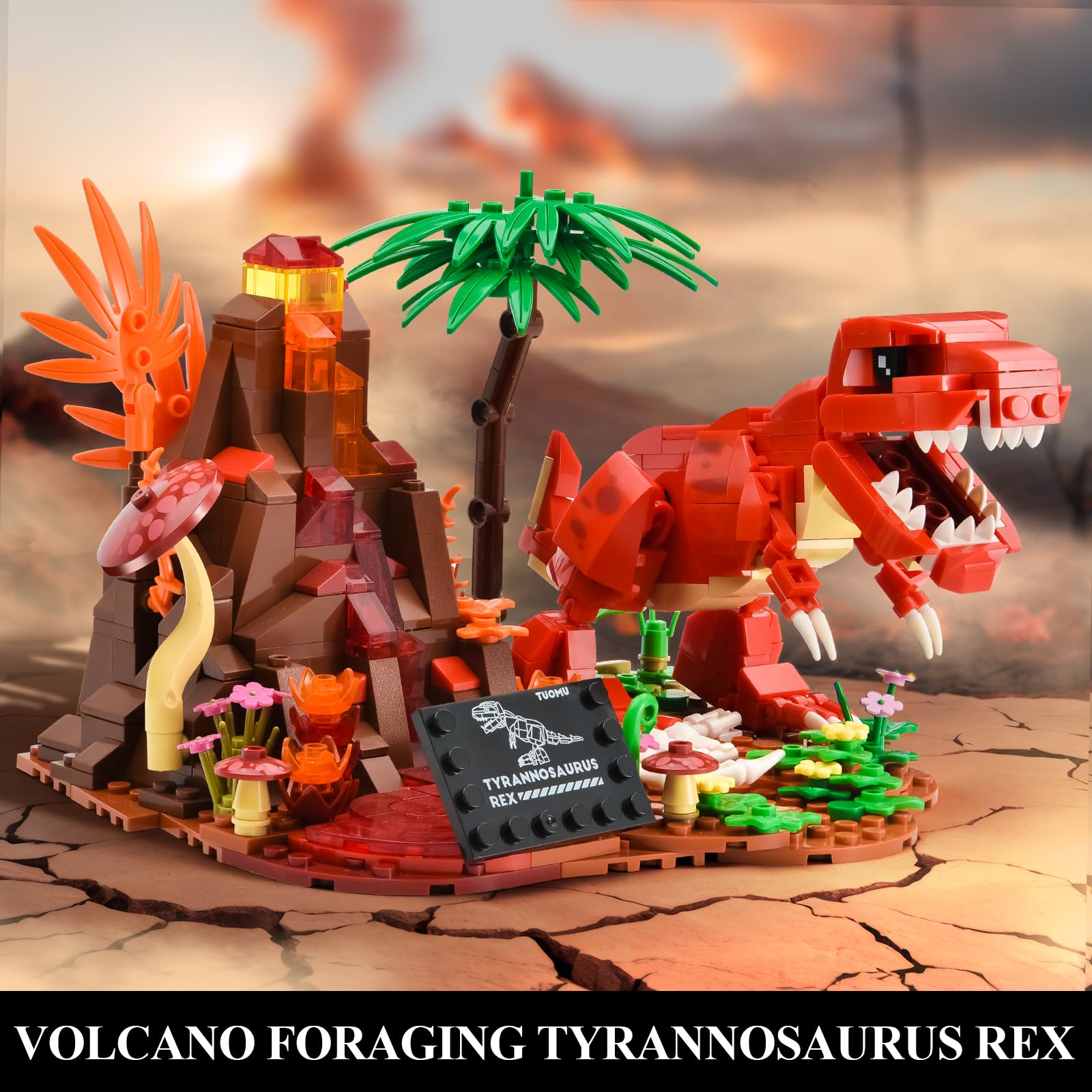 BNG set featuring lush plant elements framing the T-Rex in a prehistoric scene.