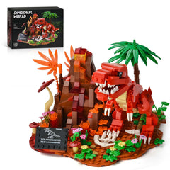 BNG Dinosaur Building Set with volcano-foraging Tyrannosaurus Rex for a dramatic desk diorama.