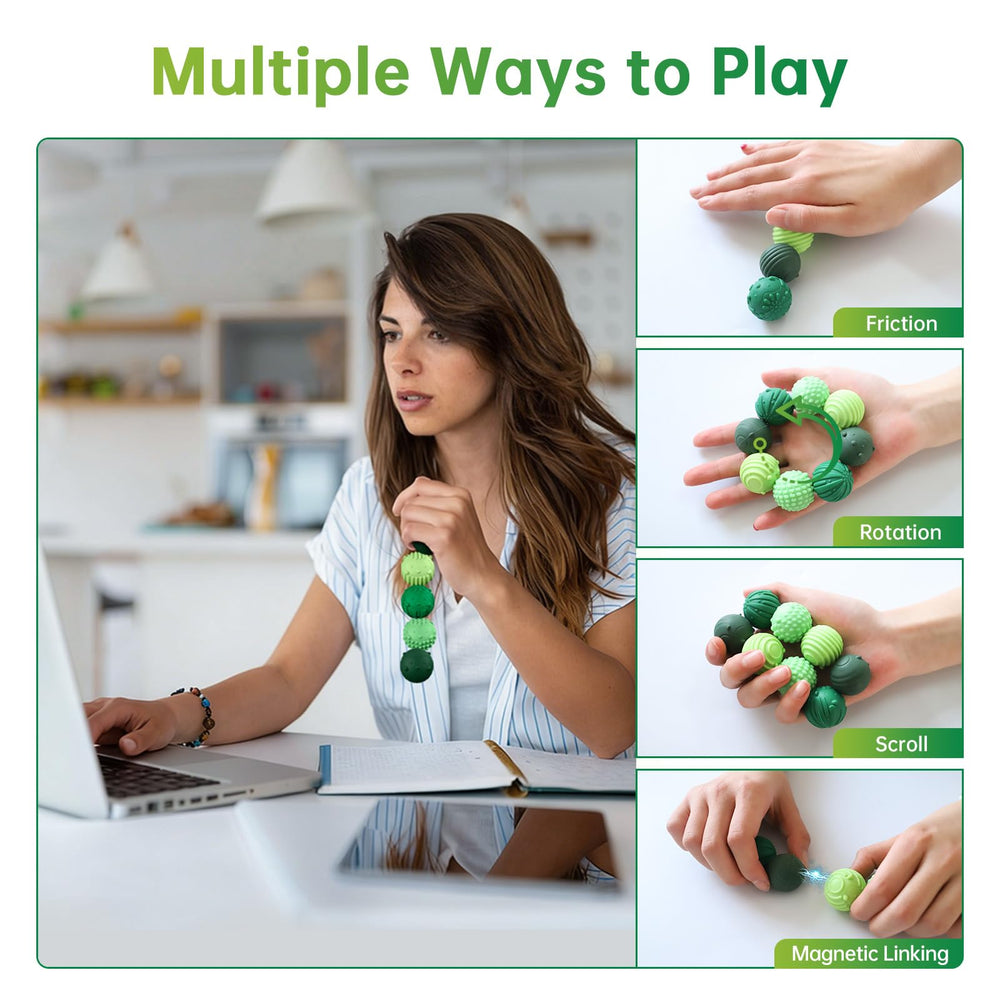 Bnoiiok fidget balls on desk setup for non-distracting breaks.