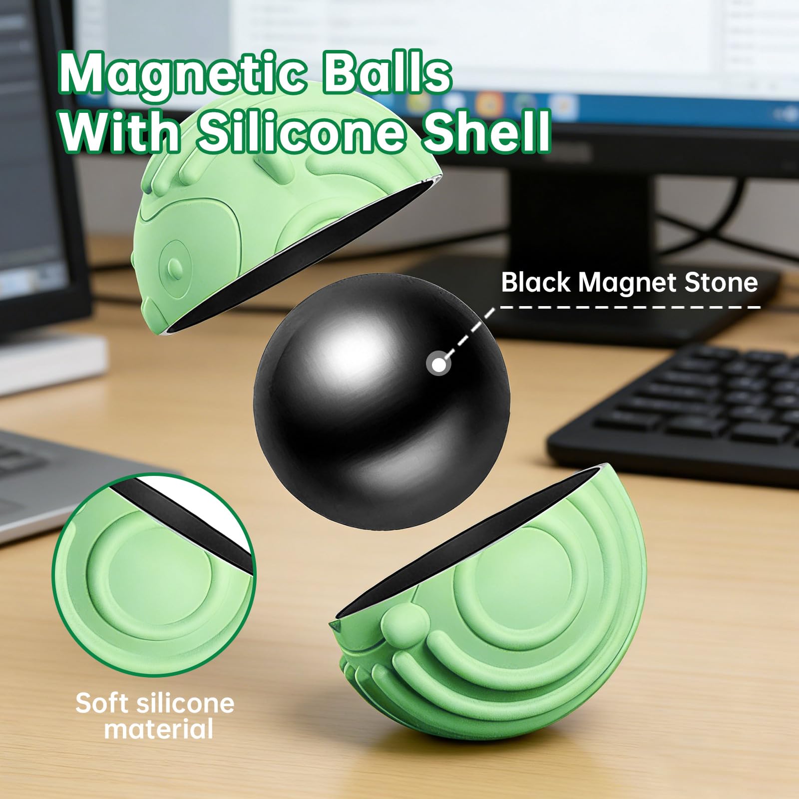 Bnoiiok Magnetic Fidget Balls texture closeup highlights eight silicone textures.