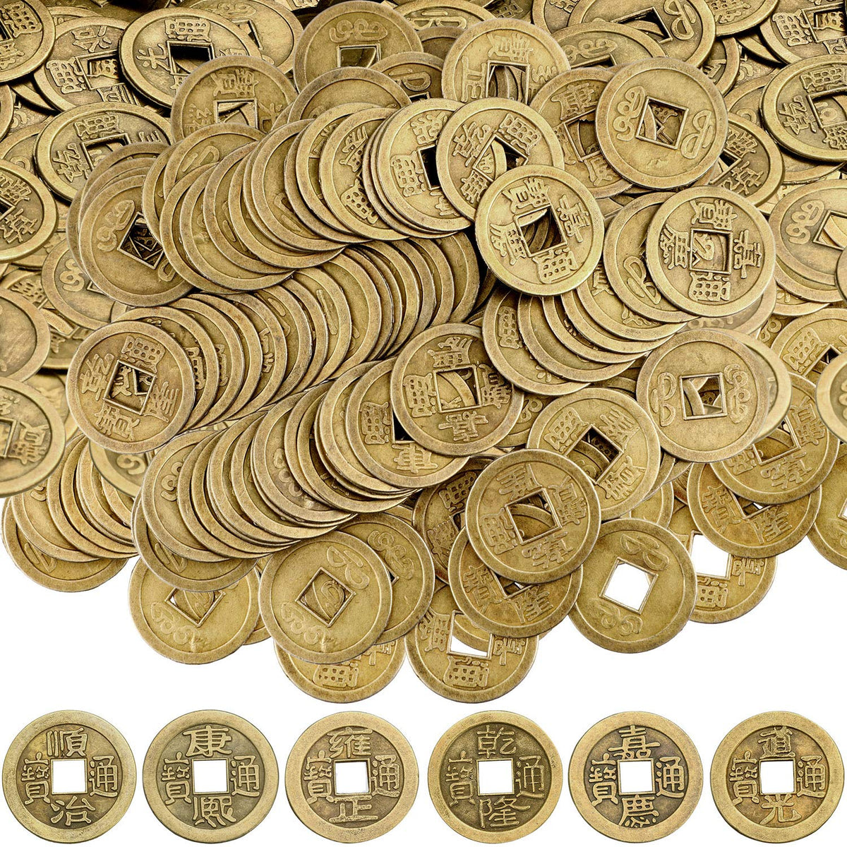 Boao antique bronze Chinese coins set for luck and wealth display.