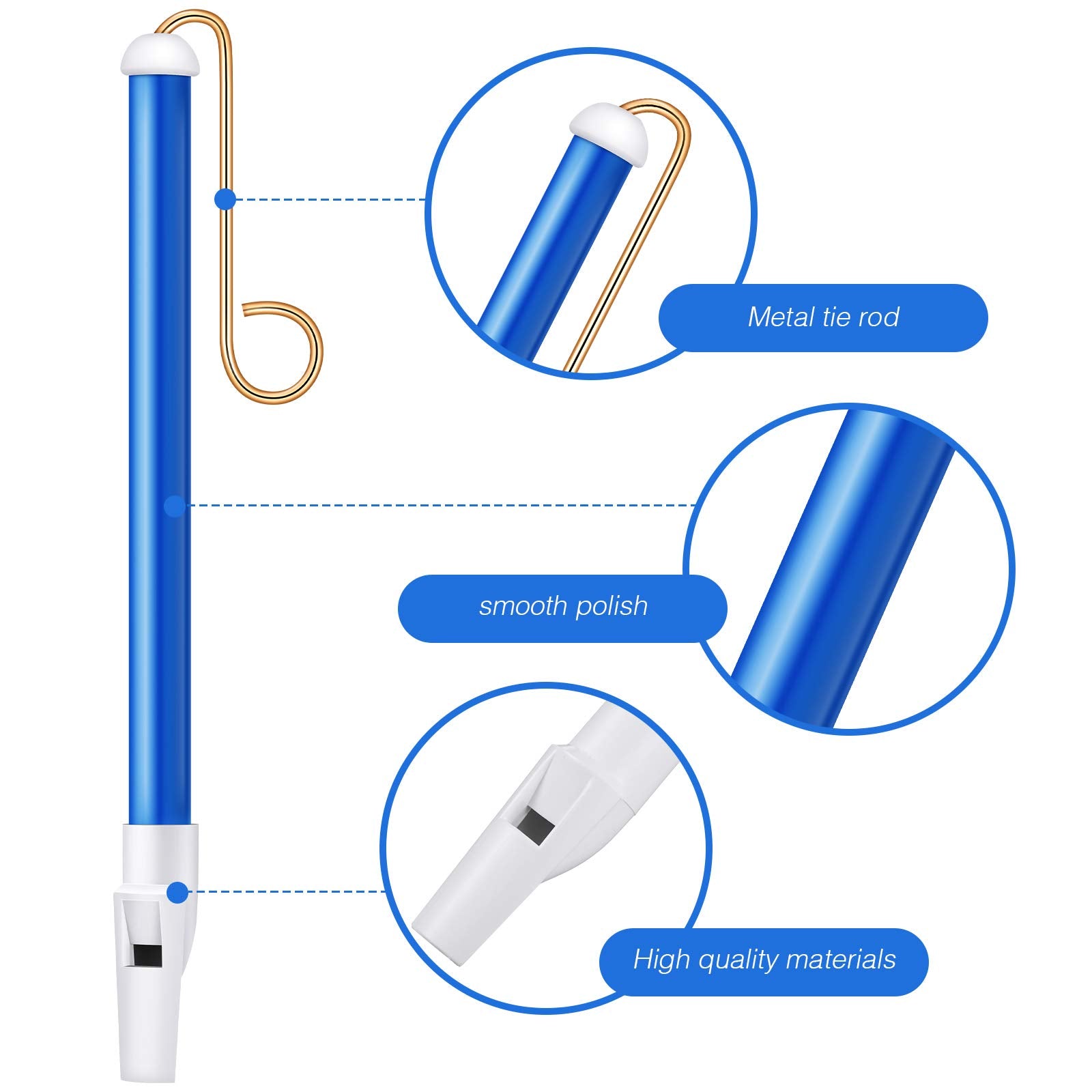 Boao slide whistle stainless steel rod detail with smooth edges.