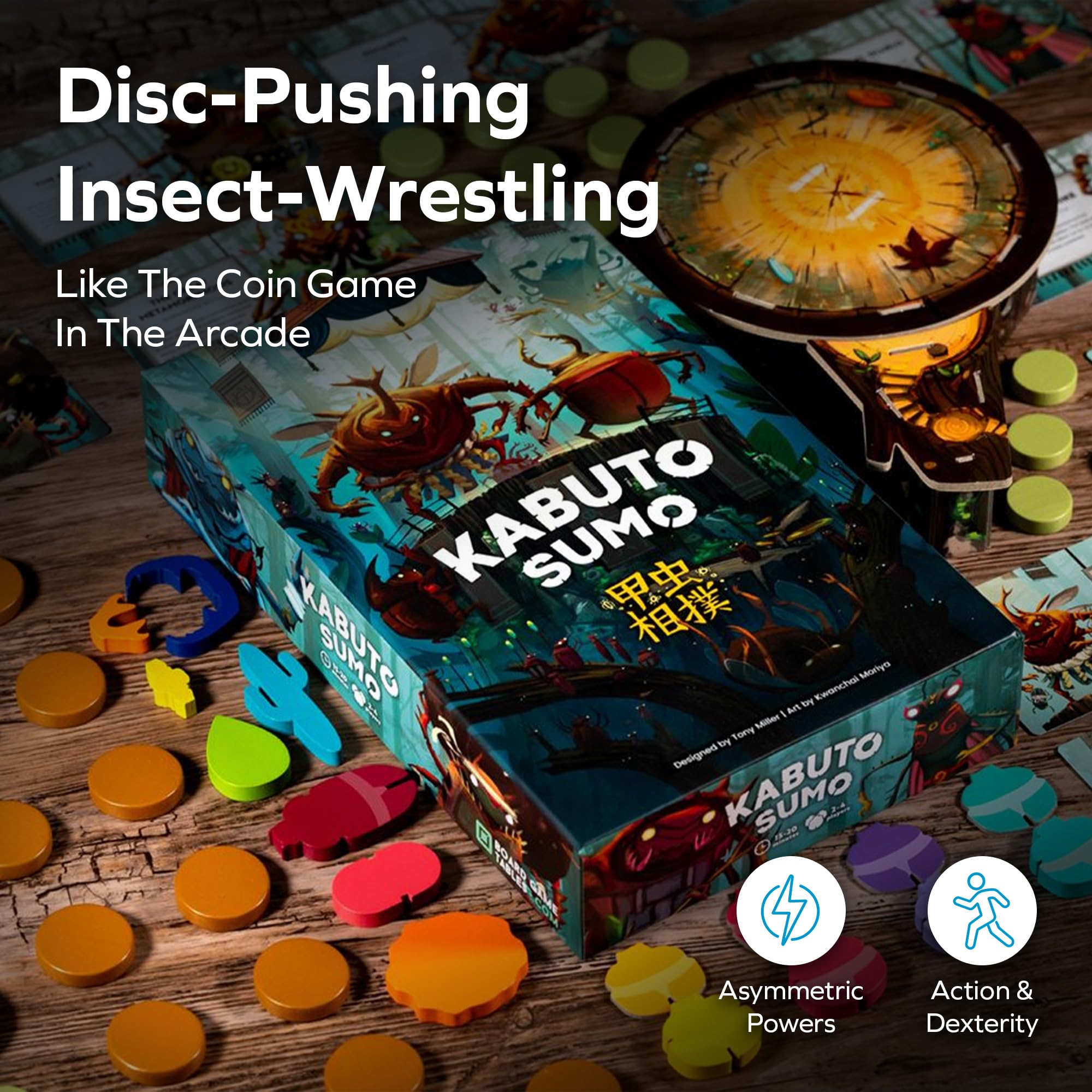 Allplay Kabuto Sumo wooden discs highlighting tactile gameplay.