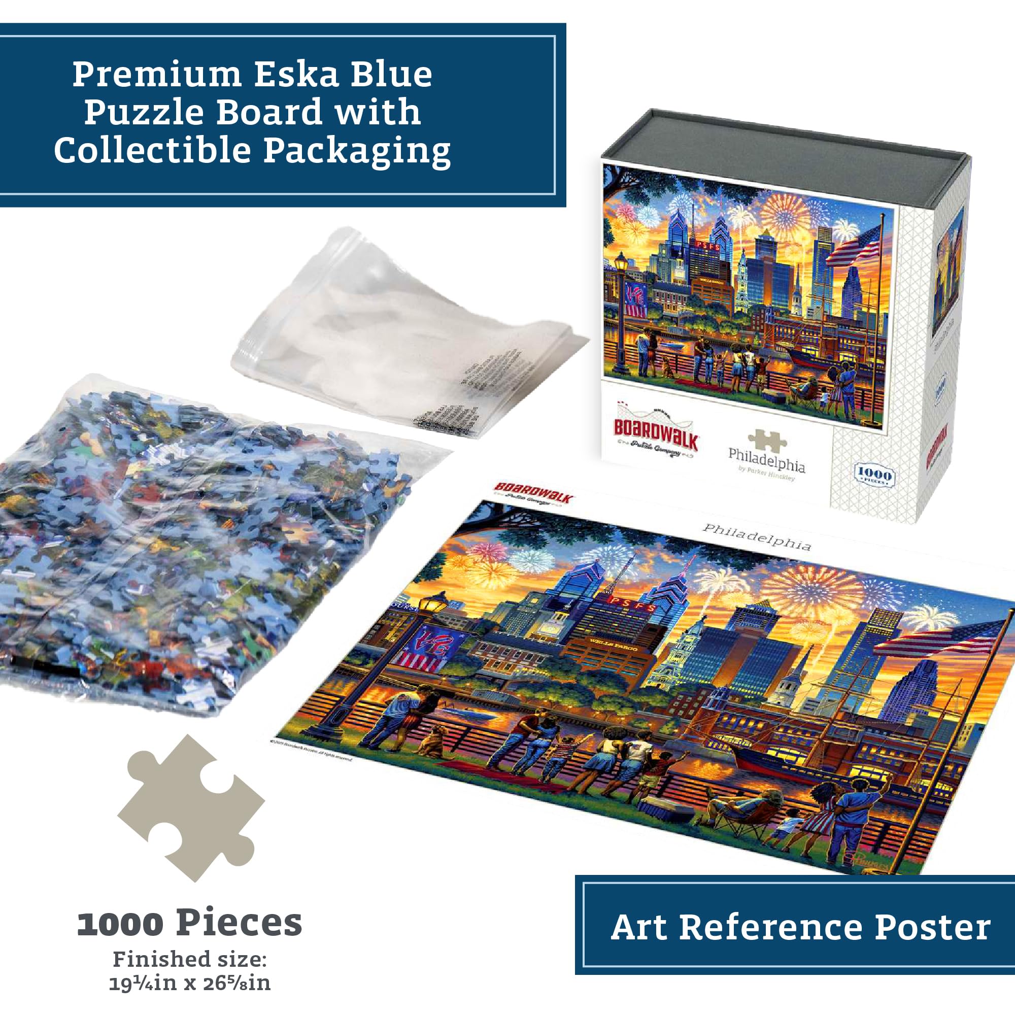 Boardwalk Puzzles Philadelphia table setup for easy at-home assembly