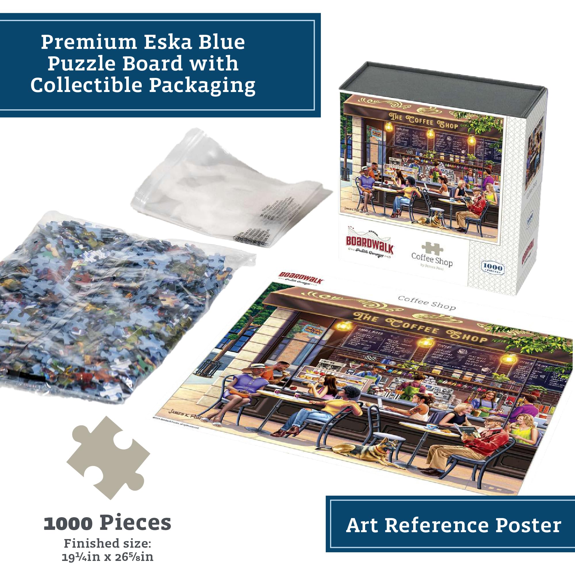 Boardwalk Puzzles Coffee Shop reference poster included to aid setup