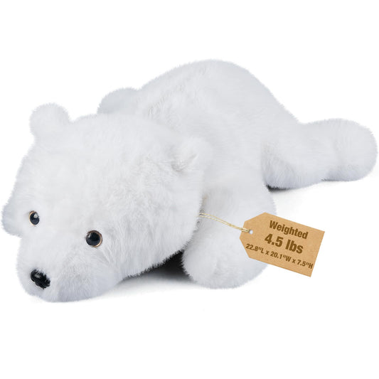 Bobbie & Laxi 23-Inch polar bear weighted plush, front view, ideal for cozy companionship