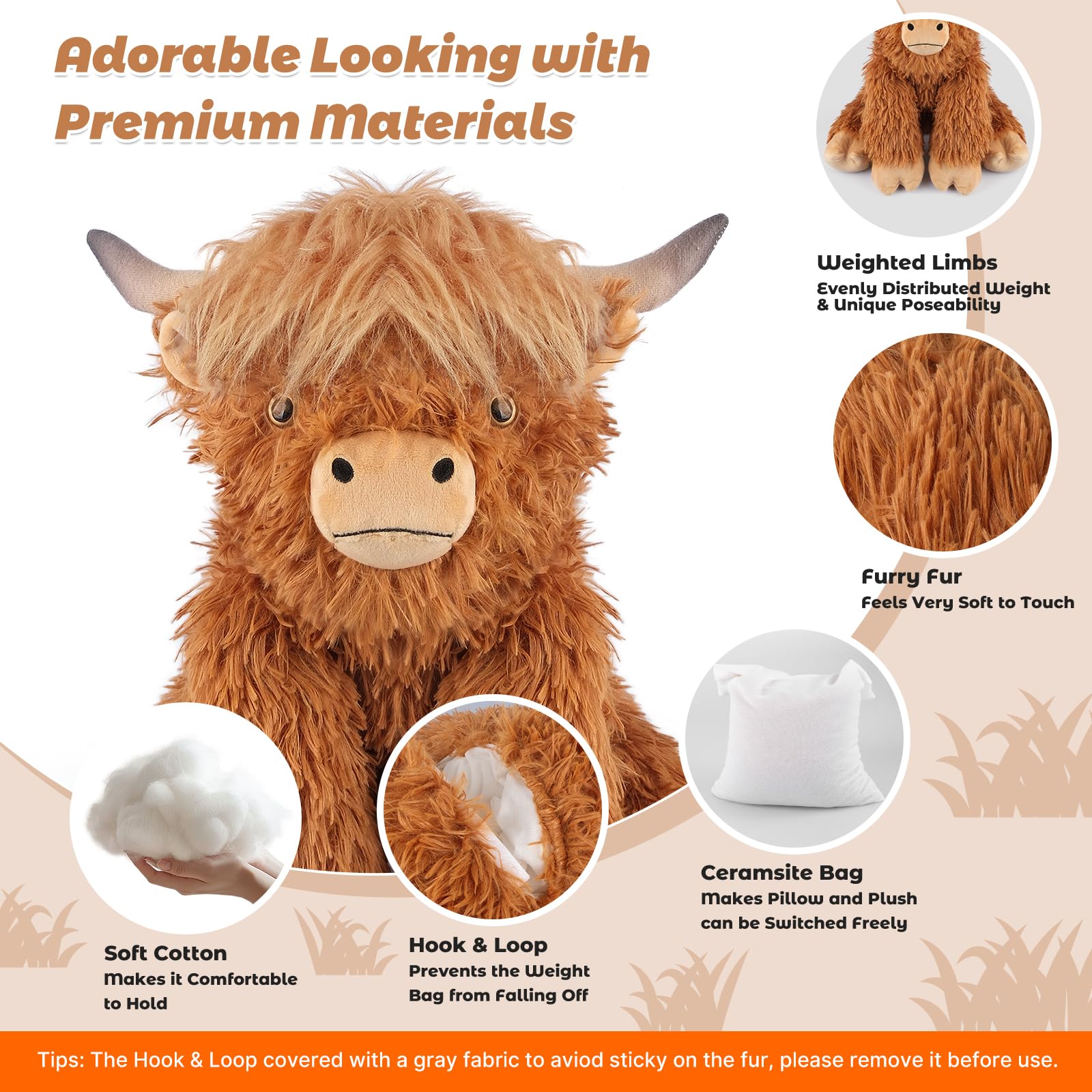 Bobbie & Laxi Highland Cow weighted plush laying pose for cozy relaxation.