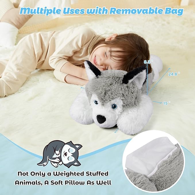 Bobbie & Laxi husky on couch, serving as lumbar support during study or work.